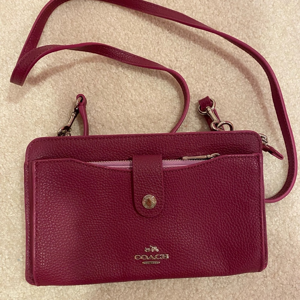 Burgundy Coach  Envelope Clutch Bag w/strap